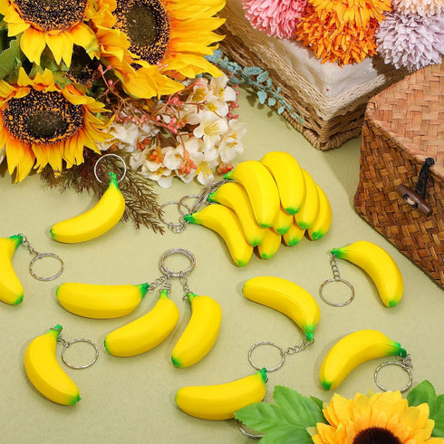 Jexine 40 Pack Banana Keychains Stretchy Toys Banana Fidget Toys Banana Stress Toy for Birthday Party Favors School Supplies...