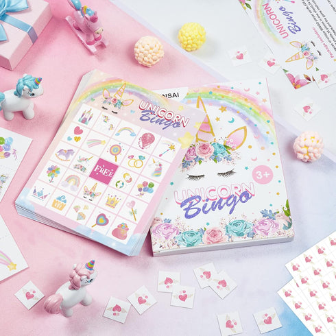 WERNNSAI Unicorn Party Games Unicorn Bingo Cards for 24 Players- Rainbow Birthday Party Game for Girls Kids Adults Board Game Classroom Family Act...