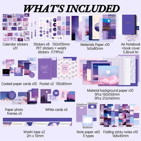 LCLAIDYDY 348 PCS Aesthetic Scrapbook Kit,Scrapbooking Supplies Kit, Junk Journal Supplies Kit with A6 Grid Notebook,Bullet Junk Journals Kit?DIY ...