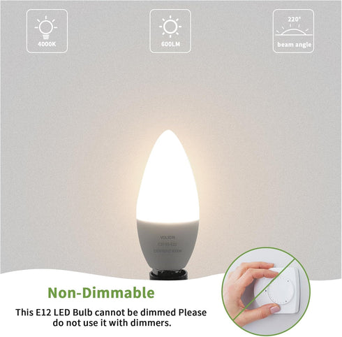 LED Candelabra Bulbs, E12 Ceiling Fan Light Bulbs Small Base, 6W Equivalent 60W, 600 Lumens Neutral White 4000K, B10/B11 Type B Chandelier Light B...