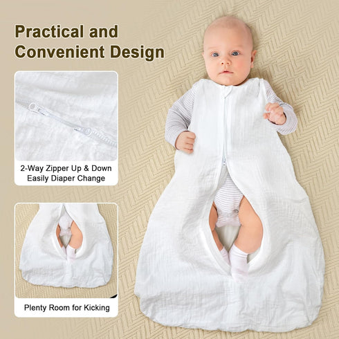 PHF 100% Muslin Cotton Baby Sleep Sacks, 0-6 Months Sleep Sack with 2-Way Zipper, 2 Pack Cooling Unisex 0.5 TOG Breathable Small Size Sleeveless B...