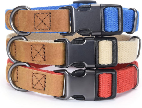 Mile High Life Dog Collars | Soft Cotton Dog Collars w Heavy Metal Buckle | Classic Puppy Collar w Premium Genuine Leather Tips | Pet Collars for ...