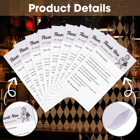 Geyee 100 Pack Housekeeping Thank You Tip Envelopes, Cash Self Adhesive Tip Envelopes for Hotel Motel Coin Seed Gratuity Key Cards Saving, White w...