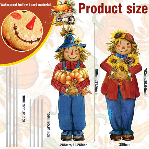2 Pcs 11.3 x 31.5 Inches Fall Yard Signs Autumn Garden Decor with Stakes Thanksgiving Lawn Signs for Fall Thanksgiving Party Pathway Decor(Scarecr...