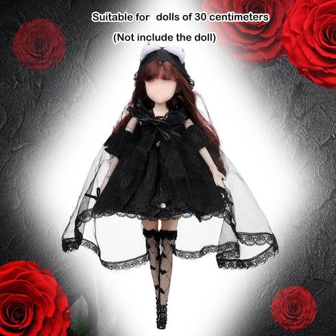 6 Pcs Gothic Doll Clothes and Accessories 11.81'' Black Doll Clothes Outfits Wedding Tutu Ballet Dress for Girl Doll Outfits Party Princess Gown f...