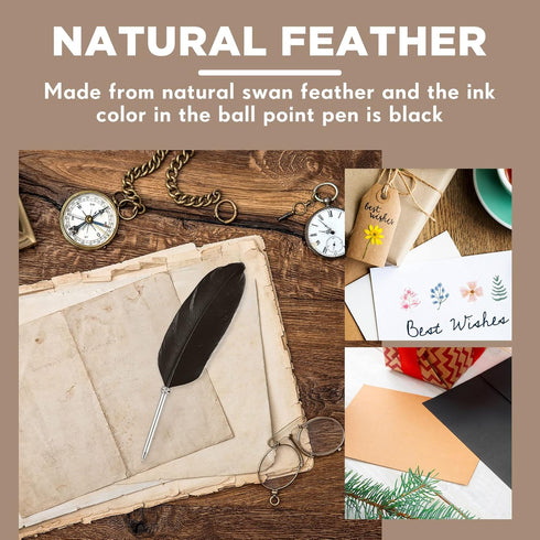 Chinco 12 Pcs Feather Ballpoint Pen Ink Quill Ballpoint Pen Vintage Feather Pen Soft Fluffy Pen Wedding Signing Pen for School Office Wedding Brid...