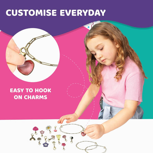 jackinthebox Girls Charm bracelet making kit | includes 4 Bracelets & 55 Charms |Kids Jewelry making kit for girls 8-12 | Gifts for 8 9 10 11 12 y...