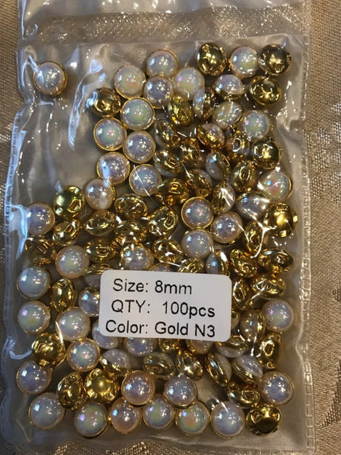 AB Crystal Pearls Beads Silver/Gold Claw Rhinestones Round Sew On Clothing Stones (AB Gold Claw, 8MM)...