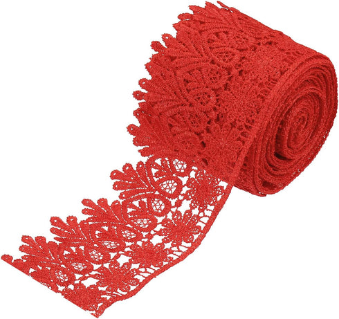 MECCANIXITY 3 Inch Wide 10 Yard Lace Ribbon Floral Pattern Red Embroidered Lace Trim Ribbon for Sewing Making, and DIY Crafts, Gift Wrapping, Wedd...