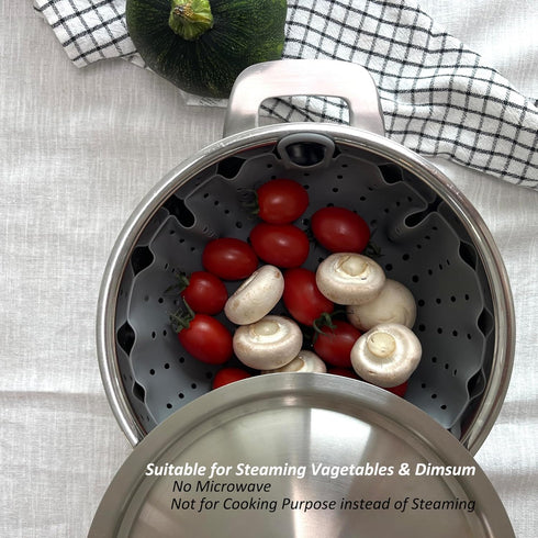 Korean Made Silicone Steamer Basket 10' Size, Silicone Steamer Insert for Pot Flexible Design (Gray)...