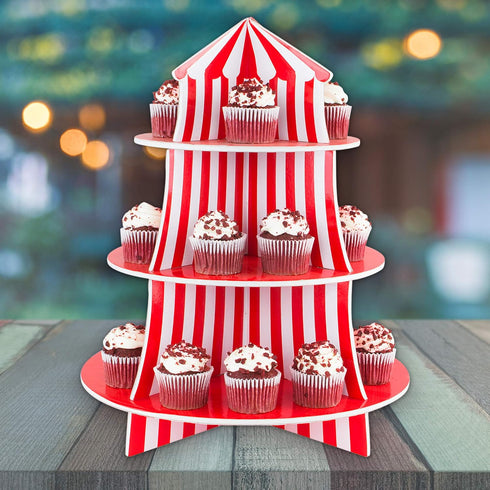 Super Z Outlet 3 Tier Cupcake Foam Stand with Circus Carnival Tent Design for Desserts, Birthdays, Decorations...