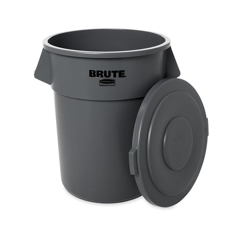 Rubbermaid Commercial BRUTE Trash Can Flat Lid, Round, Gray, 55 Gallon, FG265400GRAY...