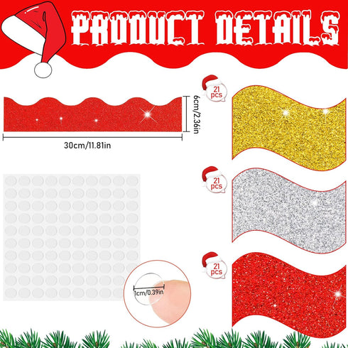 62 Feet Back to School Bulletin Board Border Shiny Glitter Scalloped Borders Bulletin Board Decorative Trim Poster Borders Bulletin Board for Scho...
