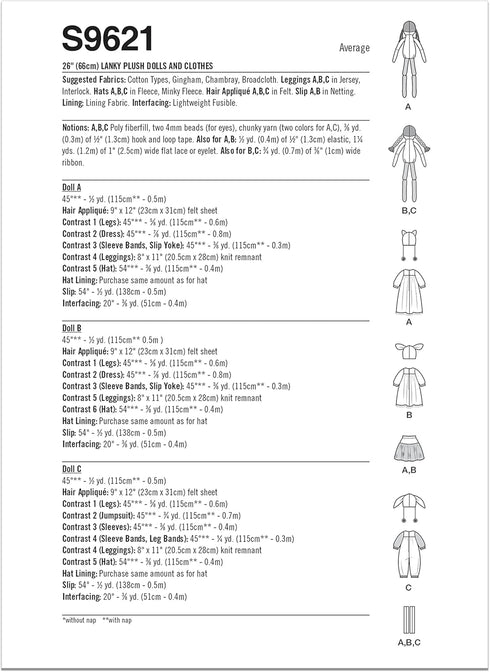 Simplicity Lanky Plush Dolls and Clothes Sewing Pattern Kit by Elaine Heigl Designs, Code S9621, One Size, Multicolor...