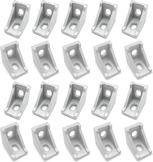 Zeberoxyz 20PCS 2028 Corner Bracket Silver Right Angle 20Series 2 Hole Aluminum Brackets for Slot 6mm Aluminum Extrusion Profile Accessories (20pc...