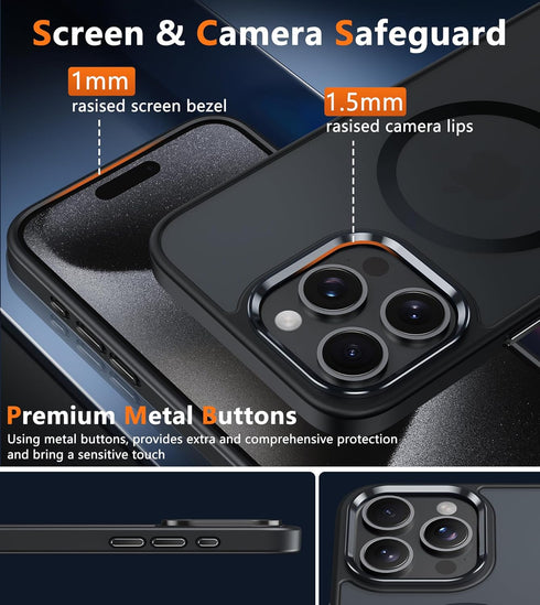 FNTCASE for iPhone 15 Pro-Max Case: Strong Magnetic Phone Case with Screen Protector | Camera Protector Translucent Matte Slim Shockproof Military...