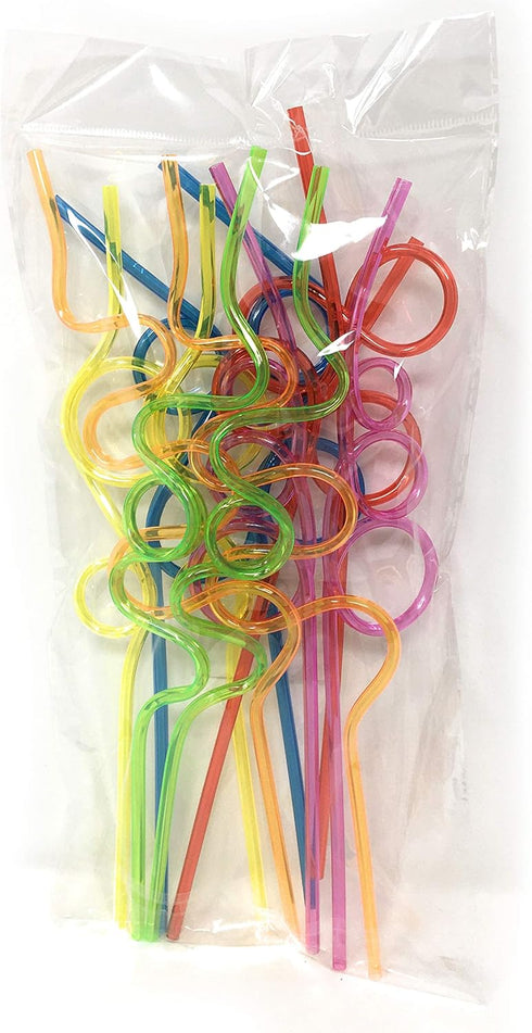 Crazy Straws for Kids - 12 Pk Silly Straws Plastic Reusable Funny Curly Twisty for Party Toddlers Children & Adults...