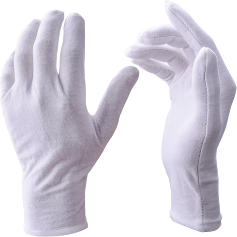 12 Pairs White Cotton Gloves Soft Cloth Dust Gloves Hand Gloves Work for Men Women Art Crafting Handling, Eczema, BBQ, Coin Jewelry Watch Inspecti...