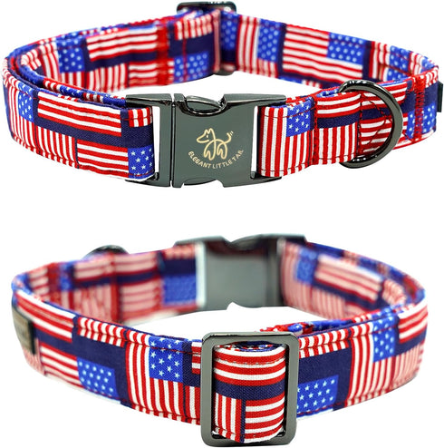 Elegant little tail Independence Day Dog Collar, Holiday Pet Collar with Bow Dog Durable Patriotic Dog Collars Pet Gift Adjustable Dog Collar for ...