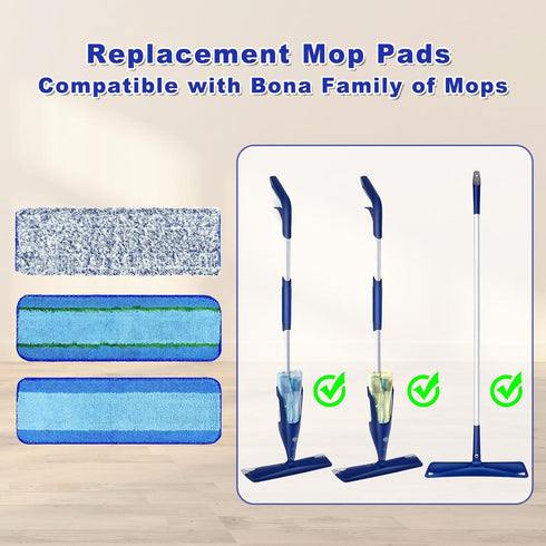 6 Pack Microfiber Cleaning Replacement Pad for Bona Mop,Washable Reusable Microfiber Cleaning Mop Pad for Hardwood Floor,Wet Dry Use,2 Deep Cleani...
