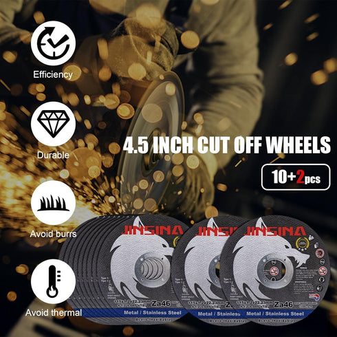 Cut Off Wheels 12 PCS, 4 1/2 Inch Metal and Stainless Steel Cutting Wheel, Fast Cutting Disc for Angle Grinder (4-1/2 x .045 x 7/8inch) 10+2pcs...