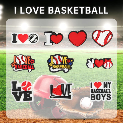 50Pcs Baseball Sports Shoe Charms, Charms Baseball and Non-Repeat Sports Charms for Boys, Gift Decor PVC clog Shoe Charms for Teens Man Party Favo...