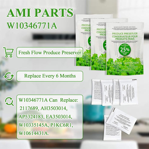 AMI PARTS W10346771A Fresh Flow Produce Preserver Replacement Part Compatible with Refrigerators(3 replacements-6packs)...