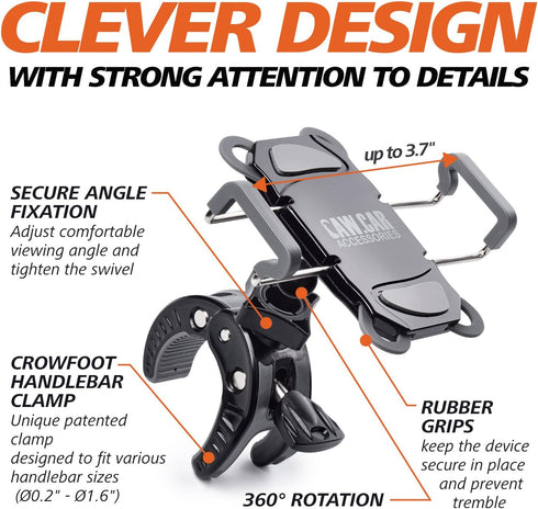 Bike & Motorcycle Phone Mount - For iPhone 14 (13, Xr, SE, Max/Plus), Galaxy S22 or any Cell Phone - Universal ATV, Mountain & Road Bicycle Handle...