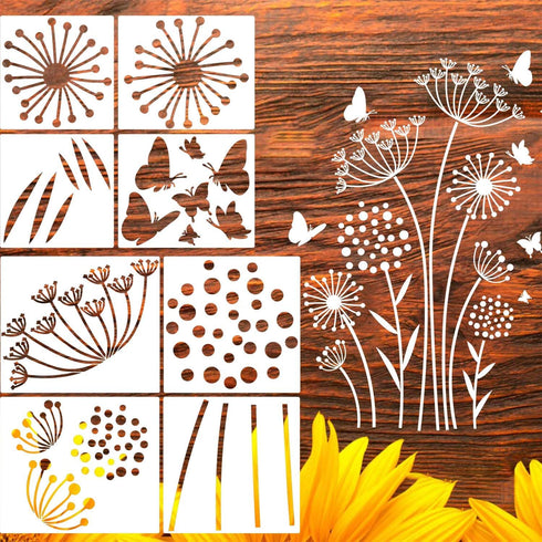 Flower Stencils for Garden Fence Large Flower Stencil for Wall 14” Dandelion Butterfly Templates for Painting on Wood Furniture...