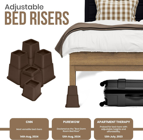 Utopia Bedding Adjustable Bed Furniture Risers - Elevation in Heights 3, 5 or 8 Inch Heavy Duty Risers for Beds and Under Bed Storage - Supports u...