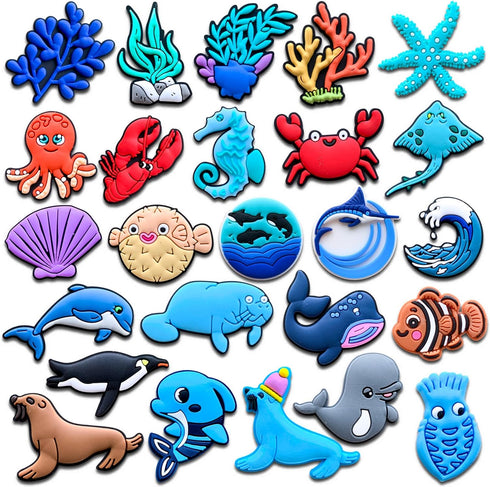 25PCS Sea Animals Shoe Decoration Charms for Clog, Under The Sea Marine Life Charms Accessories...