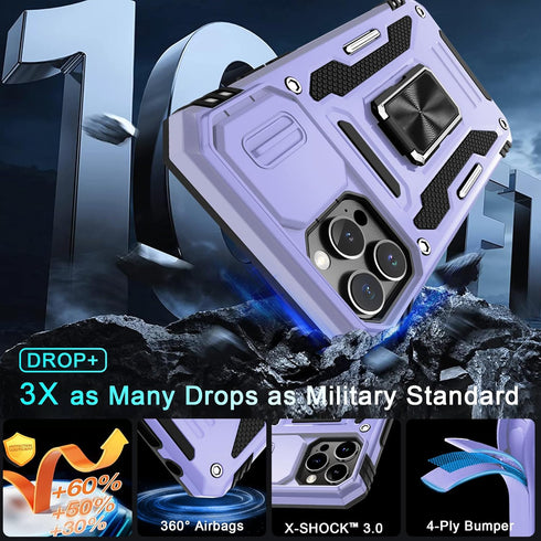 DEERLAMN for iPhone 12 Pro Max Case with Slide Camera Cover+Screen Protector(1 Pack),Rotated Ring Kickstand Military Grade Shockproof Protective C...