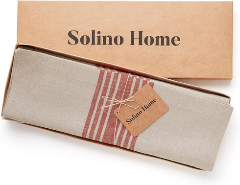 Solino Home Striped Linen Placemats Set of 4-100% Pure Linen Red and Natural Place Mats 14 x 19 Inch for Summer, Fall - Farmhouse...
