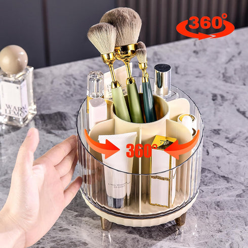 Makeup Brush Holder, 360 Rotating Cosmetics Makeup Brush Organizer with 7 Compartment, Makeup Organizer for Vanity, Home Office Supplies Storage C...