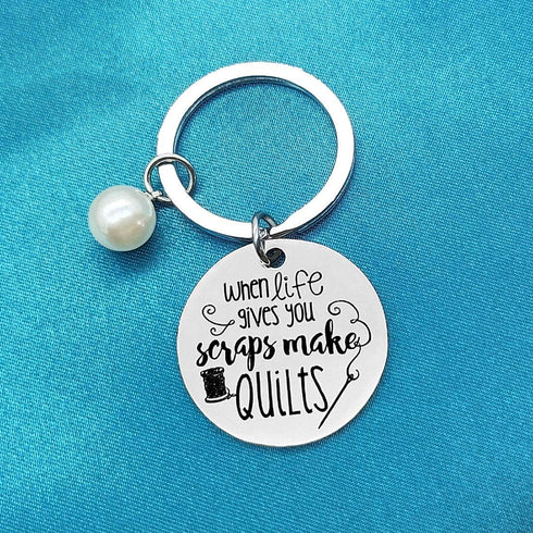 Sewing Gifts for Women Girls Inspirational Sewing Keychain When Life Gives You Scraps Make Quilts Sewing Lover Gift Sewing Jewelry for Birthday Ch...