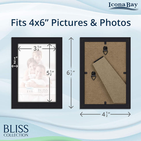 Icona Bay 4x6 Picture Frames (Black, 5 Pack), Modern Style Wood Composite Frames Table Top or Wall Mount, Bliss Collection...