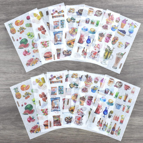 12 Sheets Food Drink Dessert Fruits Snacks Ice Cream Washi Sticker Set DIY Craft Label for Scrapbooking Journaling Collage Card Making Kids Adults...