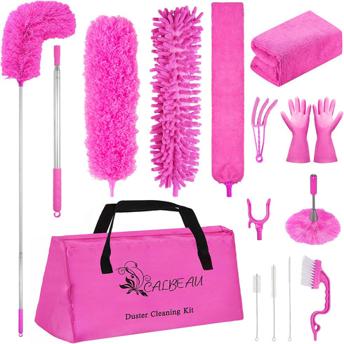 15PCS Microfiber Feather Duster Set Bendable & Washable with 100-inch Extension Pole Dusters for Cleaning High Ceiling Fan, Blinds, Cars, Furnitur...