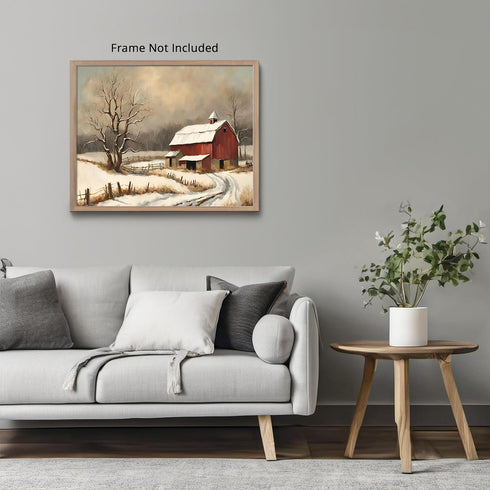 Posterizer 1 pcs-old farm house in snowy winter nature-in oil painting style-1-Landscape & Nature Art-Living Room Bedroom Decor- unframed wall art...