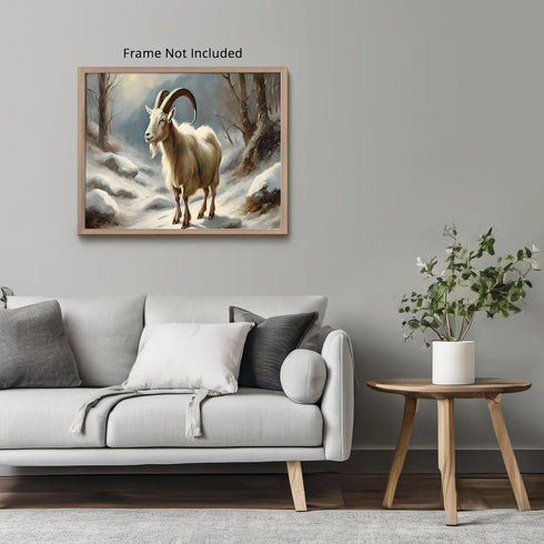 Posterizer 1 pcs-goat in snowy winter nature-oil painting style 9-Art for Animal Lovers-Landscape & Nature Art-Decor for Home & Office- unframed w...