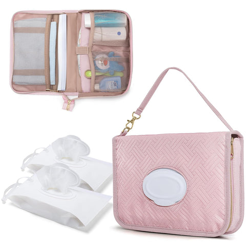 Diaper Clutch Bag with 2 Pieces Wipes Dispensers, Small Diaper Bag with Multiple Pockets for Storage of Baby Necessities, Baby Travel Essential, P...