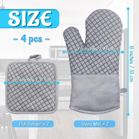 4 Pcs Oven Mitts and Pot Holders,High Heat Resistant 500 Degree Glove with Silicone Non-Slip Surface,Extra Thicken Long Kitchen Cotton Oven Glove ...