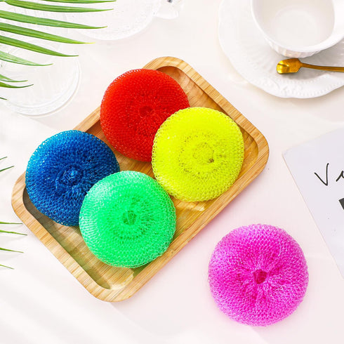 Uiifan 50 Pcs Plastic Dish Scrubbers for Dishes Nylon Dish Scrubber Plastic Pot Round Scrubber Scouring Pad Mesh Scouring Dish Pads Non Scratch Sc...