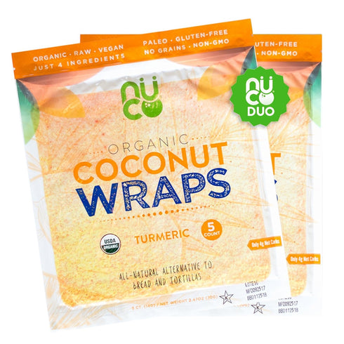 NUCO Certified Organic, SHELF STABLE, Paleo, Gluten Free, Vegan Non-GMO, Kosher Raw Veggie Coconut Wraps Turmeric Flavor. NO Salt Added Low Carb a...