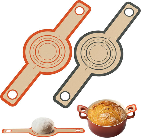 2 PCS Thicked Silicone Bread Slings for Dutch Oven, Reusable Sourdough Bread Sling with Long Handle, Non-Stick & Easy Clean Baking Mats, Heat Resi...