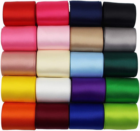 1-1/2 Inch Wide Solid Color Double Sided Polyester Satin Ribbon 20 Colors X 2 Yard Each Total 40 Yds Per Package...