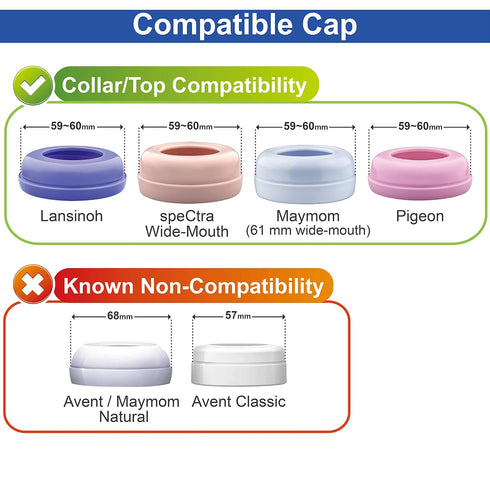 Maymom Dome Caps for Lansino Wide-Mouth Collar Ring, Spectra Wide-Mouth Collar Ring, Pigeon Wide-Mouth Collar Ring. Replace Lansino Bottle Cap, Co...