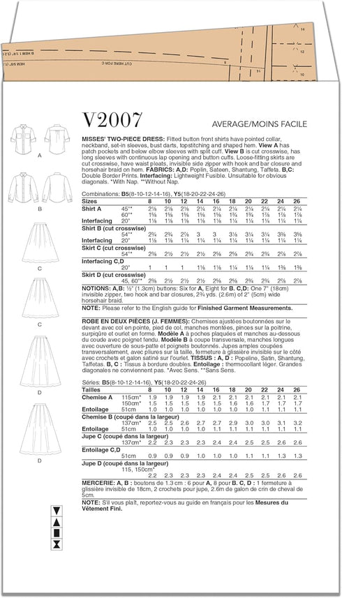 Vogue Misses' Two-Piece Dress Sewing Pattern Packet, Design Code V2007, Sizes 8-10-12-14-16, Multicolor...