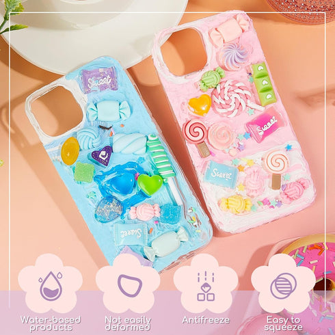 Lineshading 12 Set DIY Phone Case Kit Whipped Cream Glue Kit Include 12 Pcs Simulation Cream Glue 15ml with Nozzle 2 Pack Candy Theme Decorations ...