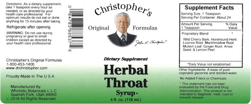 Christopher's Original Formulas Herbal Throat Syrup - 4 oz | Gentle, Herbal Support for Seasonal Wellness...